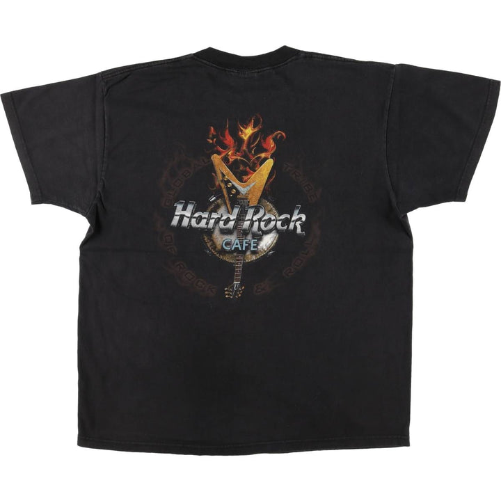 90'S HARD ROCK CAFE Hard Rock Cafe Fire Pattern Advertising T-Shirt Made in USA Men's L Vintage cotton black type Vintage Second Hand