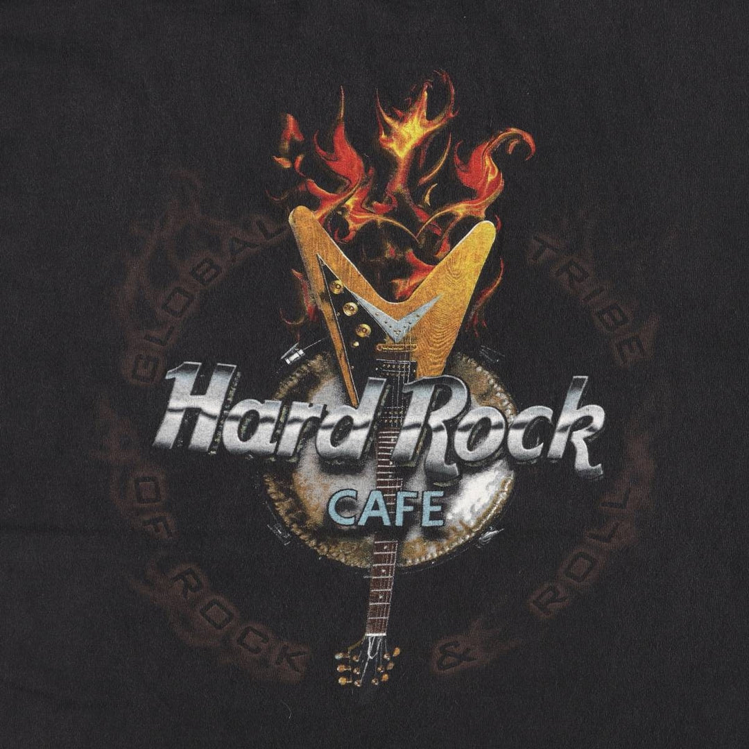 90'S HARD ROCK CAFE Hard Rock Cafe Fire Pattern Advertising T-Shirt Made in USA Men's L Vintage cotton black type Vintage Second Hand