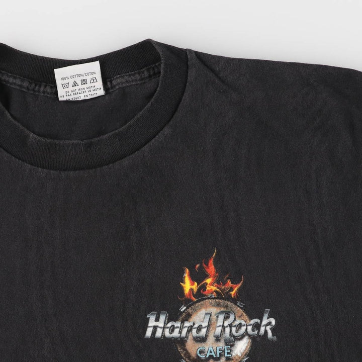 90'S HARD ROCK CAFE Hard Rock Cafe Fire Pattern Advertising T-Shirt Made in USA Men's L Vintage cotton black type Vintage Second Hand