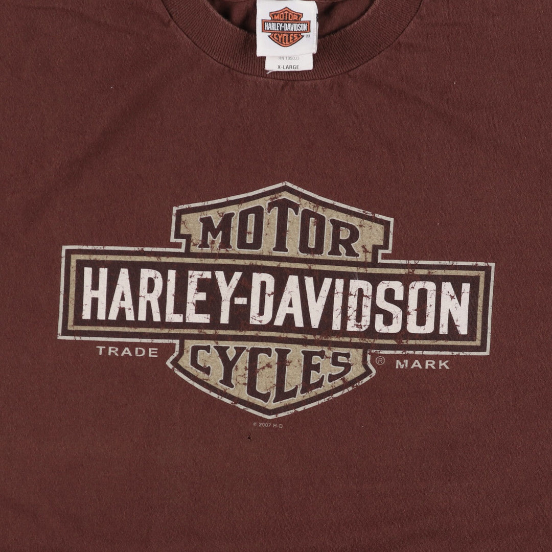 00'S Harley-Davidson Motorcycle Bike T-shirt Made in USA Men's XL cotton red type reddish brown Vintage Second Hand