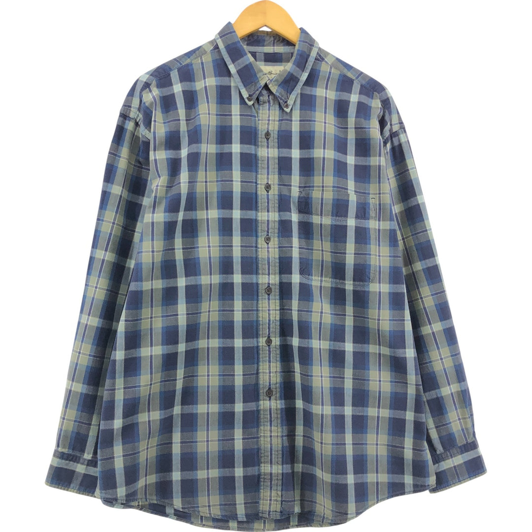 00'S Eddie Bauer long sleeve button down check shirt, men's size L cotton navy blue type Vintage Second Hand