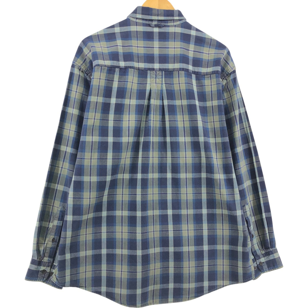 00'S Eddie Bauer long sleeve button down check shirt, men's size L cotton navy blue type Vintage Second Hand
