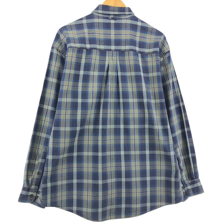 00'S Eddie Bauer long sleeve button down check shirt, men's size L cotton navy blue type Vintage Second Hand