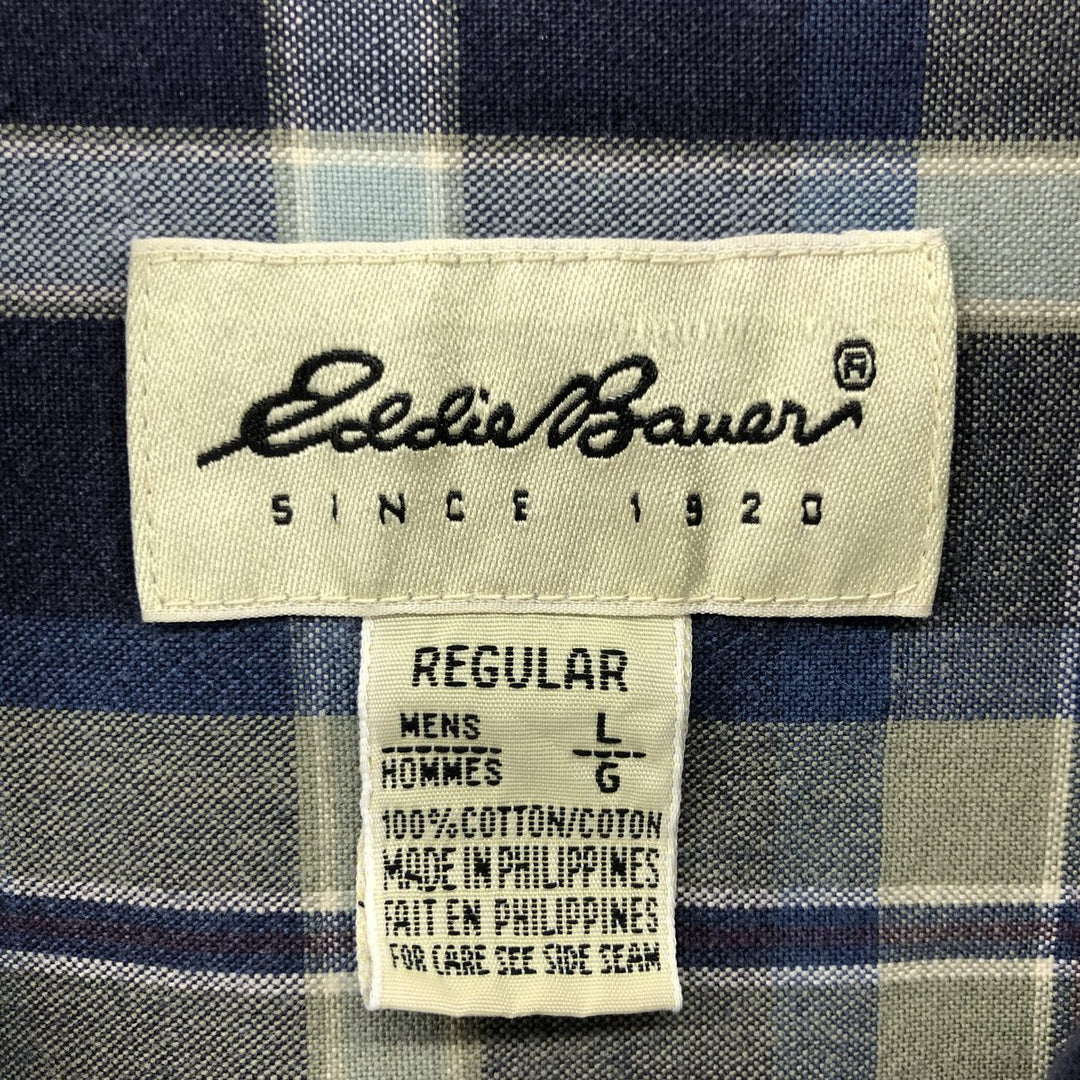 00'S Eddie Bauer long sleeve button down check shirt, men's size L cotton navy blue type Vintage Second Hand