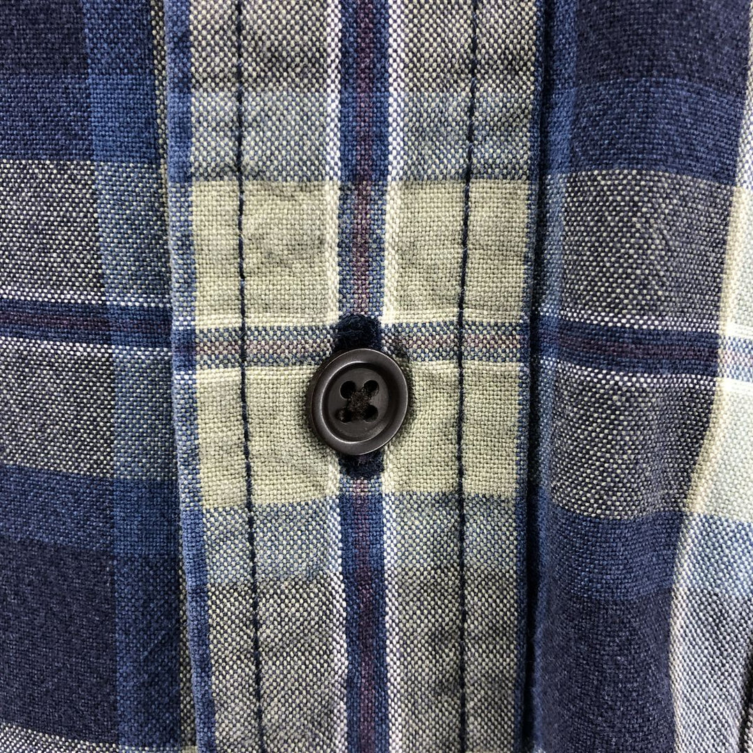 00'S Eddie Bauer long sleeve button down check shirt, men's size L cotton navy blue type Vintage Second Hand