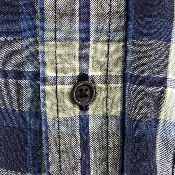 00'S Eddie Bauer long sleeve button down check shirt, men's size L cotton navy blue type Vintage Second Hand