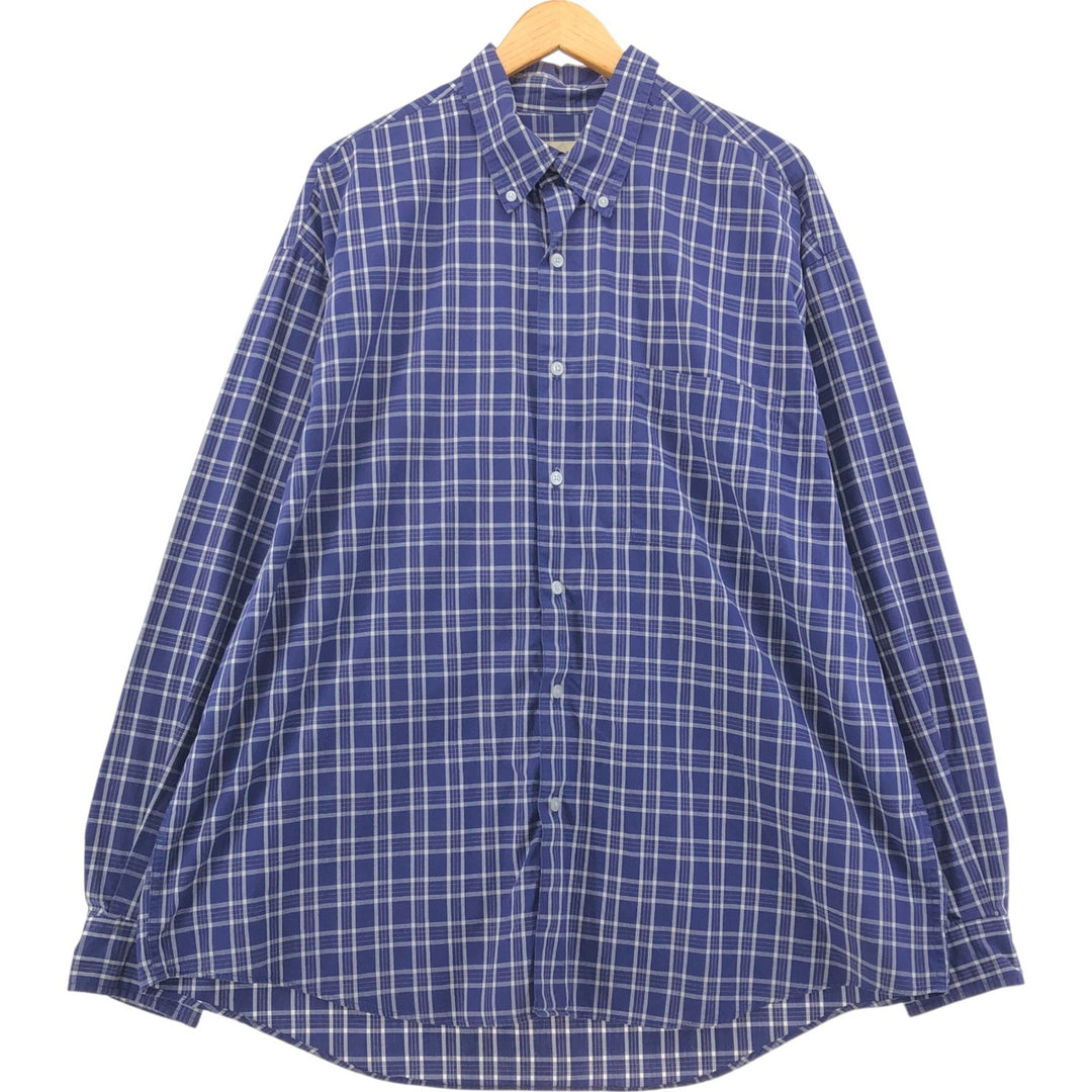 00'S Eddie Bauer long sleeve button down check shirt, men's XL size cotton navy blue type Vintage Second Hand