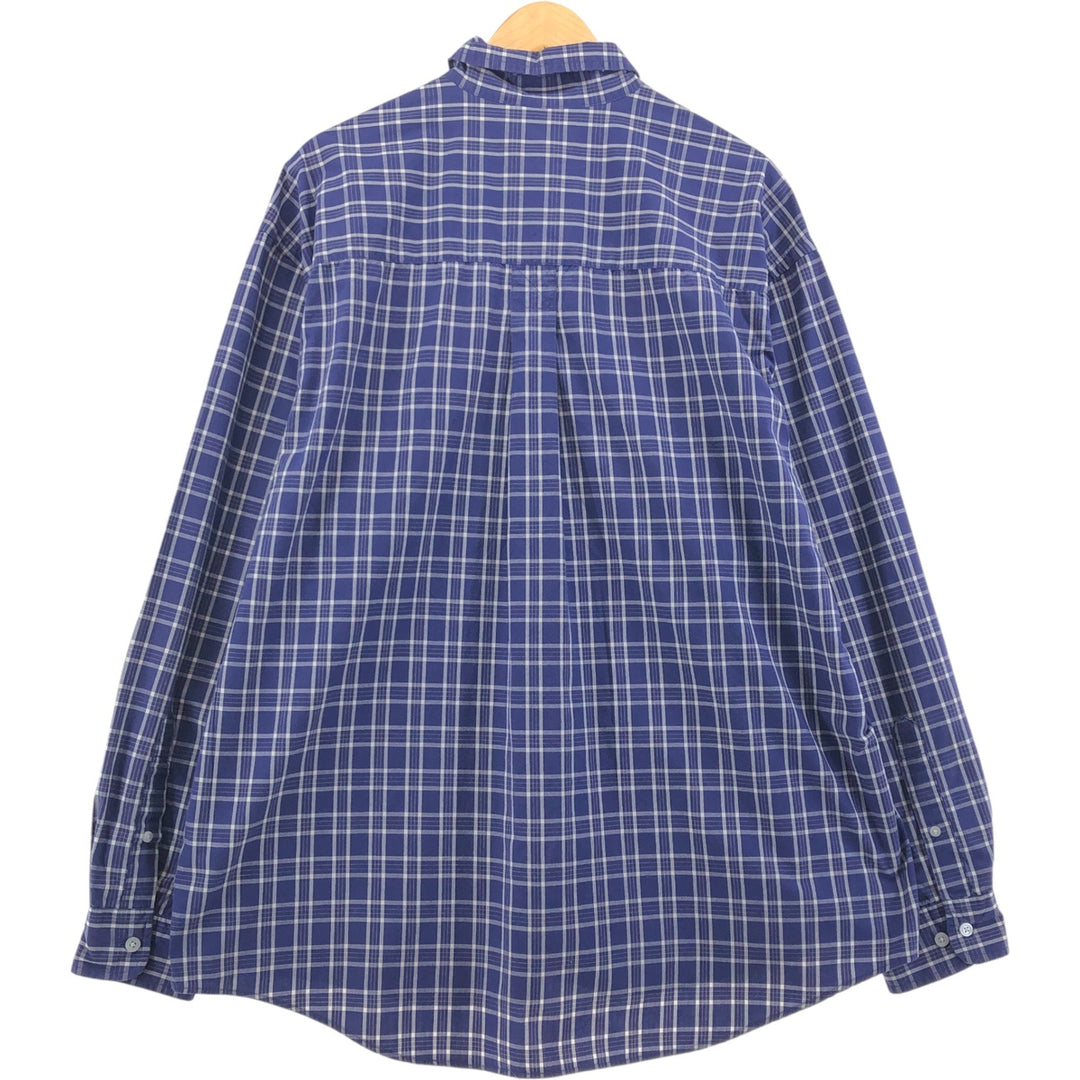 00'S Eddie Bauer long sleeve button down check shirt, men's XL size cotton navy blue type Vintage Second Hand