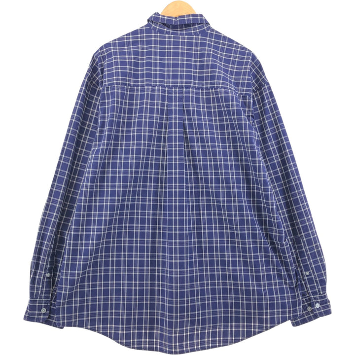 00'S Eddie Bauer long sleeve button down check shirt, men's XL size cotton navy blue type Vintage Second Hand