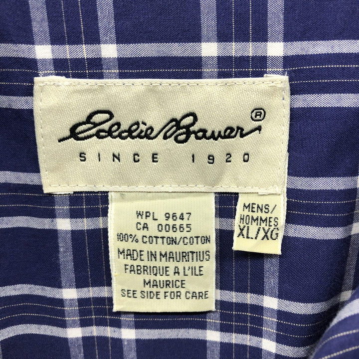 00'S Eddie Bauer long sleeve button down check shirt, men's XL size cotton navy blue type Vintage Second Hand