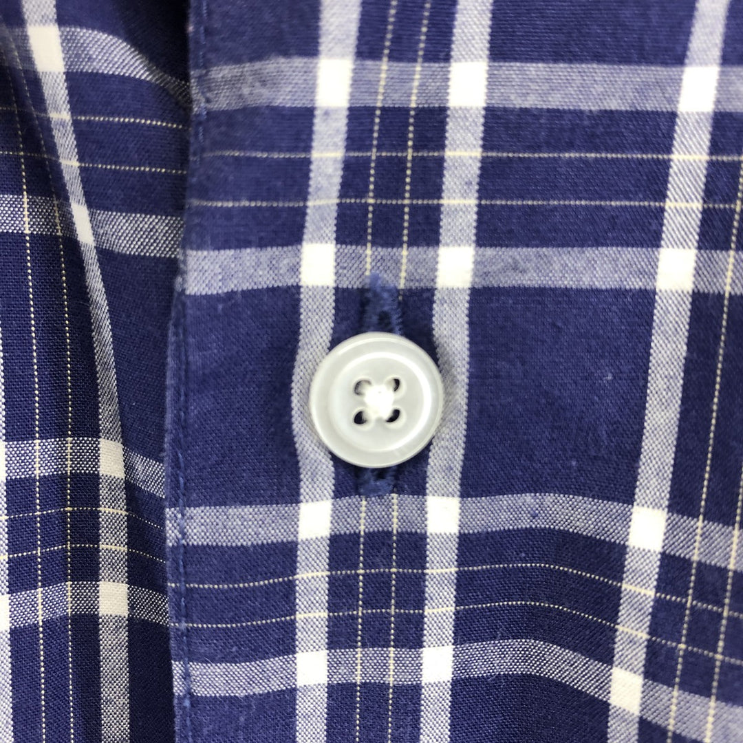 00'S Eddie Bauer long sleeve button down check shirt, men's XL size cotton navy blue type Vintage Second Hand