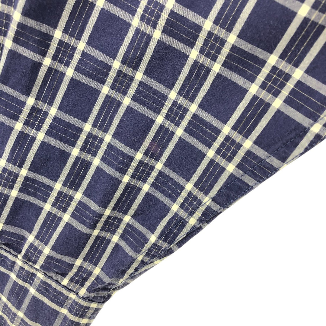 00'S Eddie Bauer long sleeve button down check shirt, men's XL size cotton navy blue type Vintage Second Hand
