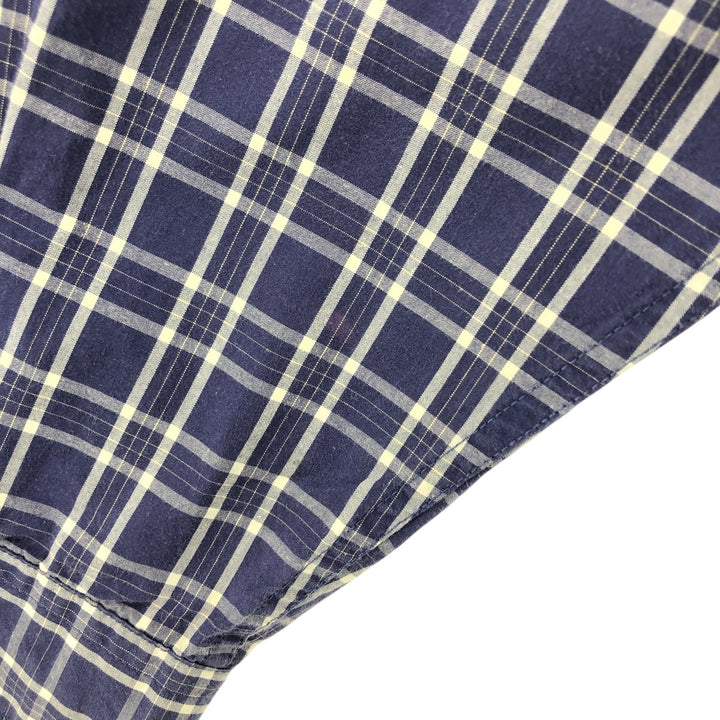 00'S Eddie Bauer long sleeve button down check shirt, men's XL size cotton navy blue type Vintage Second Hand