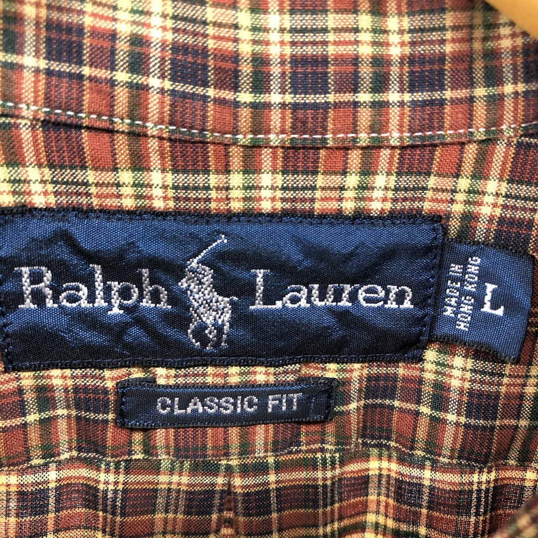 Ralph Lauren Classic Fit Long Sleeve Button Down Check Shirt, Men's Size L cotton brown type Vintage Second Hand
