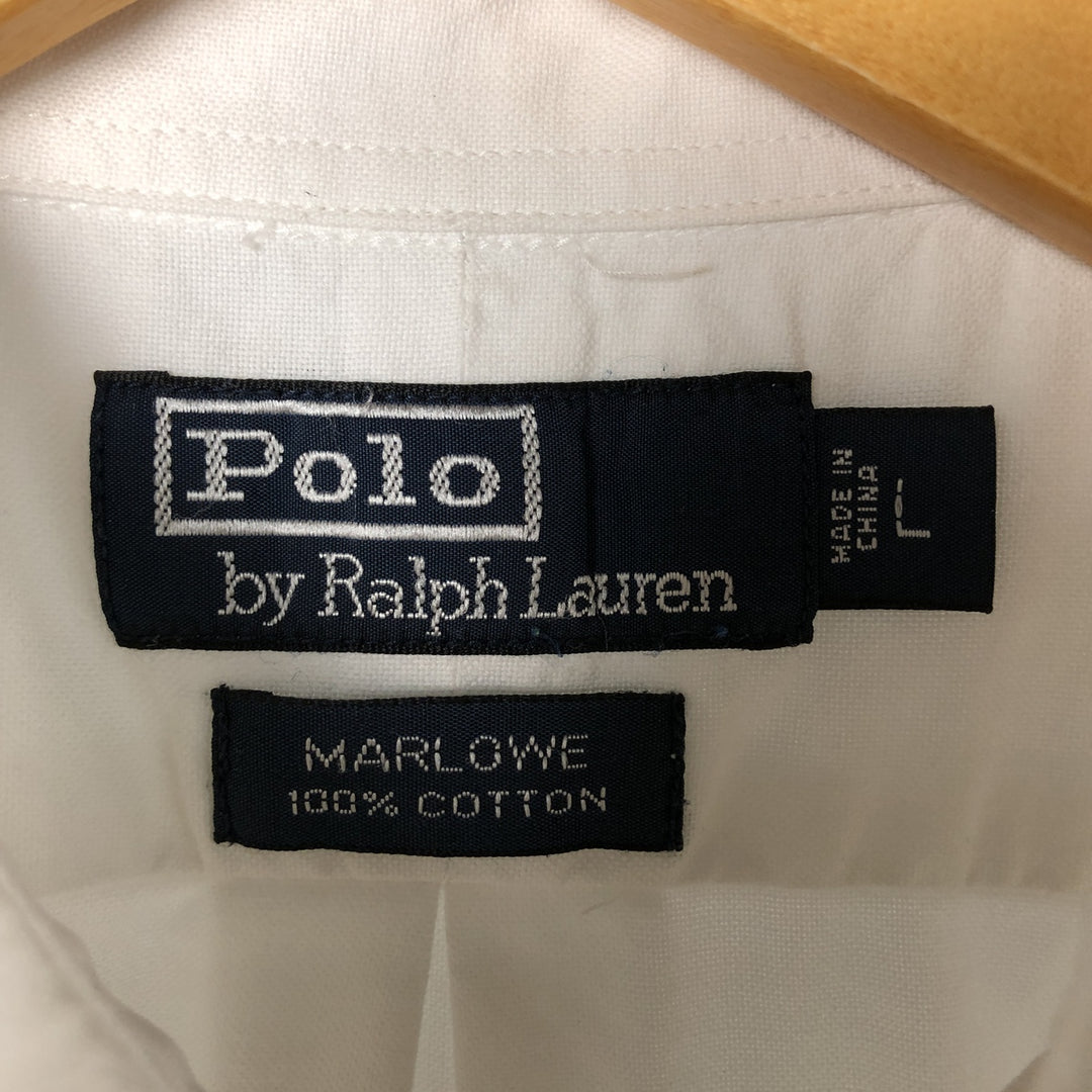 Ralph Lauren POLO by Ralph Lauren MARLOWE short sleeve button down shirt, men's size L cotton white type Vintage Second Hand