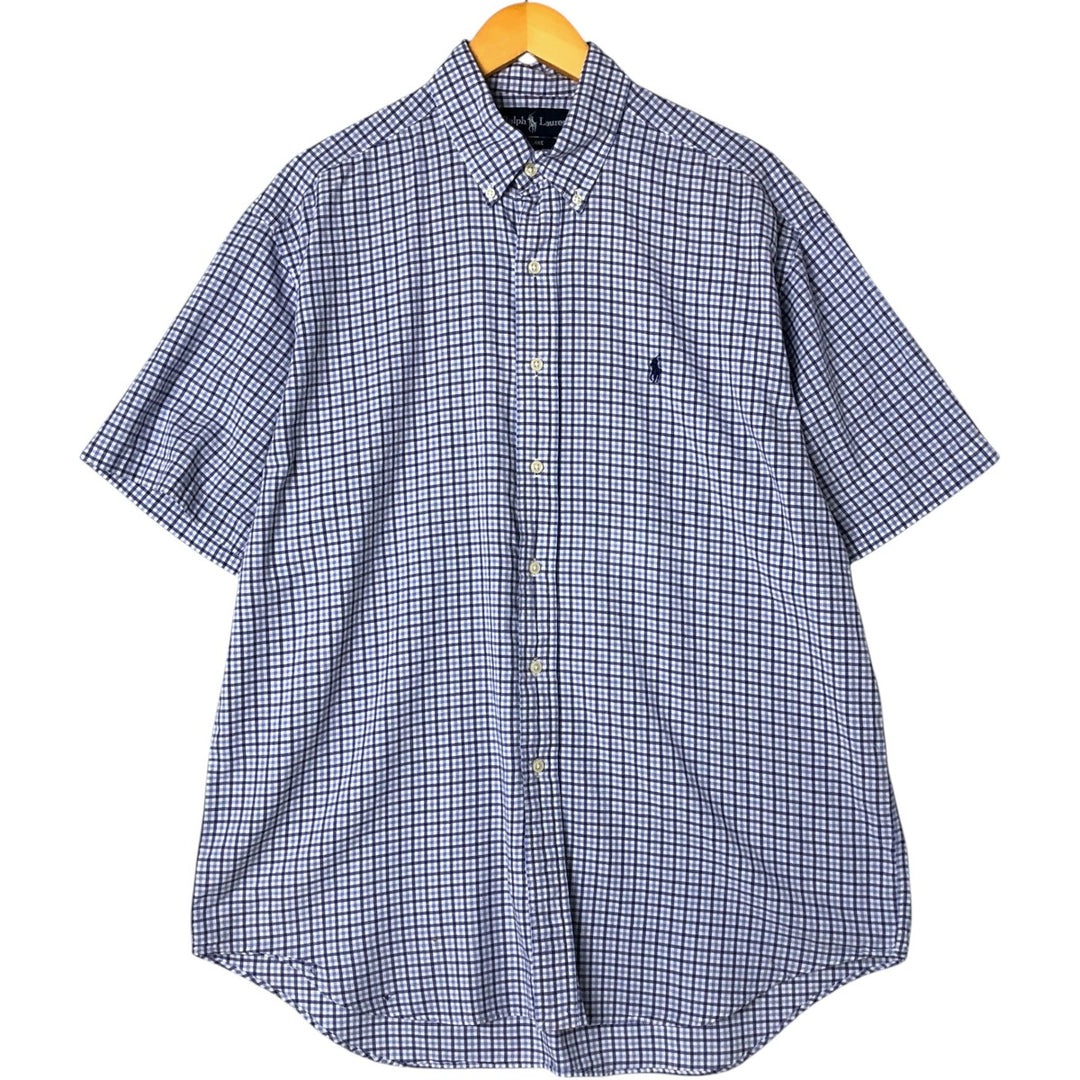 Ralph Lauren BLAKE short sleeve button down check shirt, men's size L cotton blue type Vintage Second Hand
