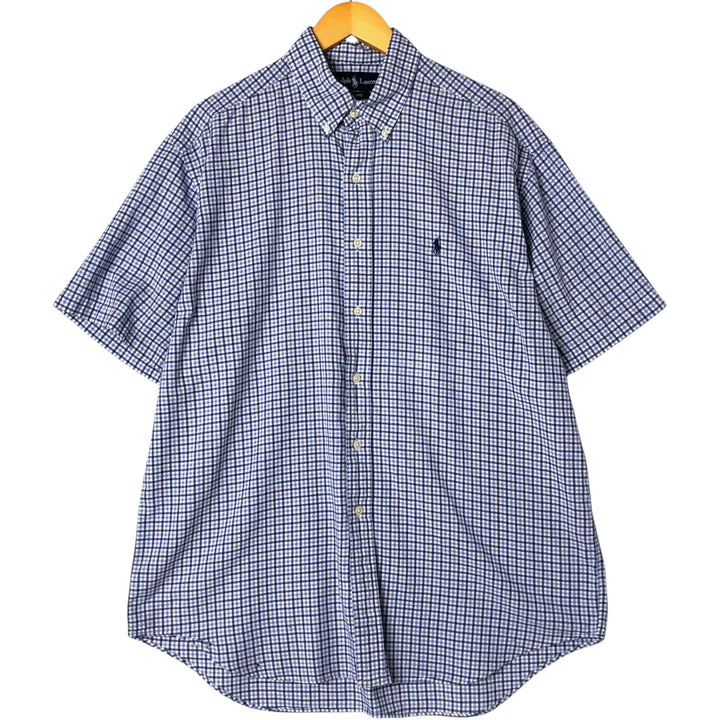Ralph Lauren BLAKE short sleeve button down check shirt, men's size L cotton blue type Vintage Second Hand