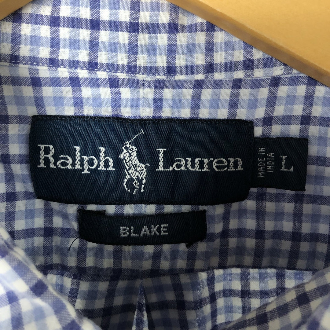 Ralph Lauren BLAKE short sleeve button down check shirt, men's size L cotton blue type Vintage Second Hand