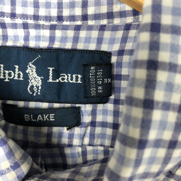 Ralph Lauren BLAKE short sleeve button down check shirt, men's size L cotton blue type Vintage Second Hand
