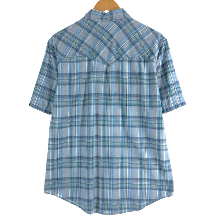 90s-00'S Calvin Klein JEANS Check Pattern Short Sleeve Western Shirt Men's L size cotton blue type Vintage Second Hand