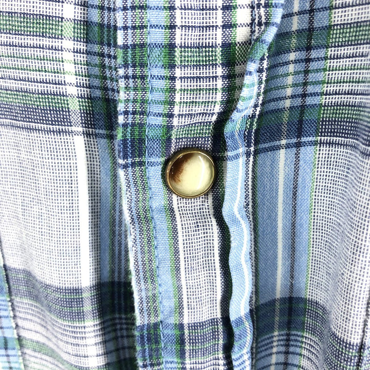 90s-00'S Calvin Klein JEANS Check Pattern Short Sleeve Western Shirt Men's L size cotton blue type Vintage Second Hand