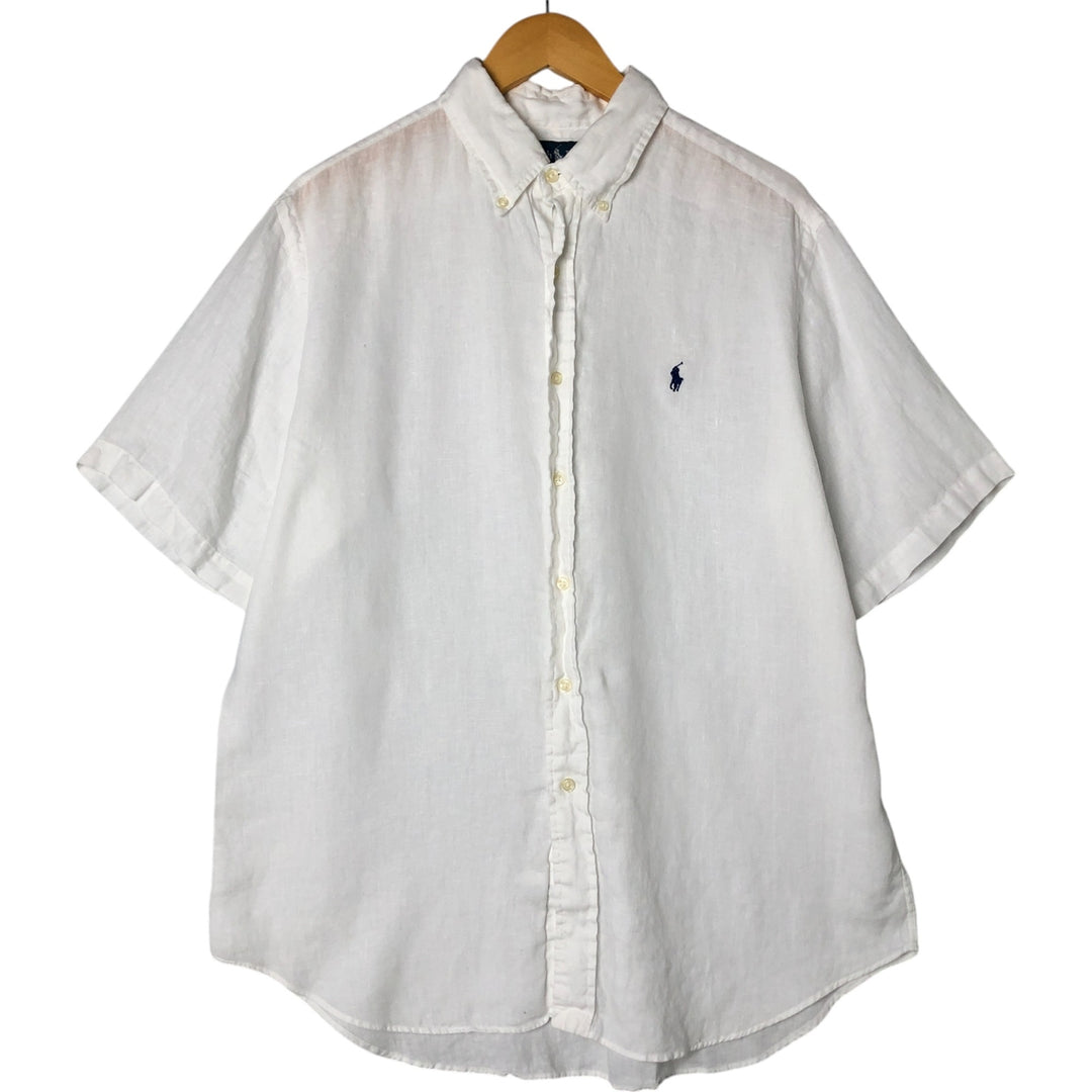 Ralph Lauren Classic Fit short sleeve linen button down shirt, men's size L linen white type Vintage Second Hand