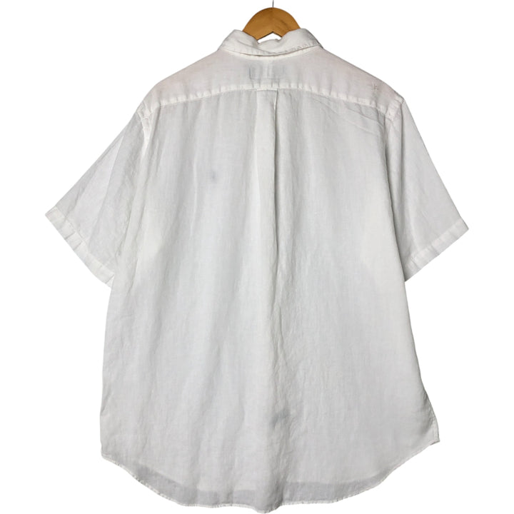 Ralph Lauren Classic Fit short sleeve linen button down shirt, men's size L linen white type Vintage Second Hand