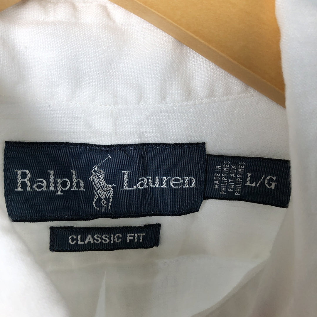 Ralph Lauren Classic Fit short sleeve linen button down shirt, men's size L linen white type Vintage Second Hand