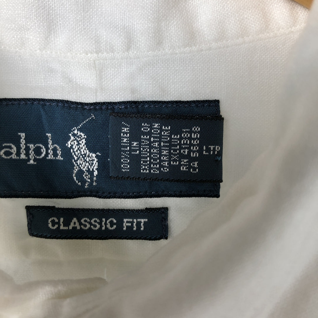 Ralph Lauren Classic Fit short sleeve linen button down shirt, men's size L linen white type Vintage Second Hand