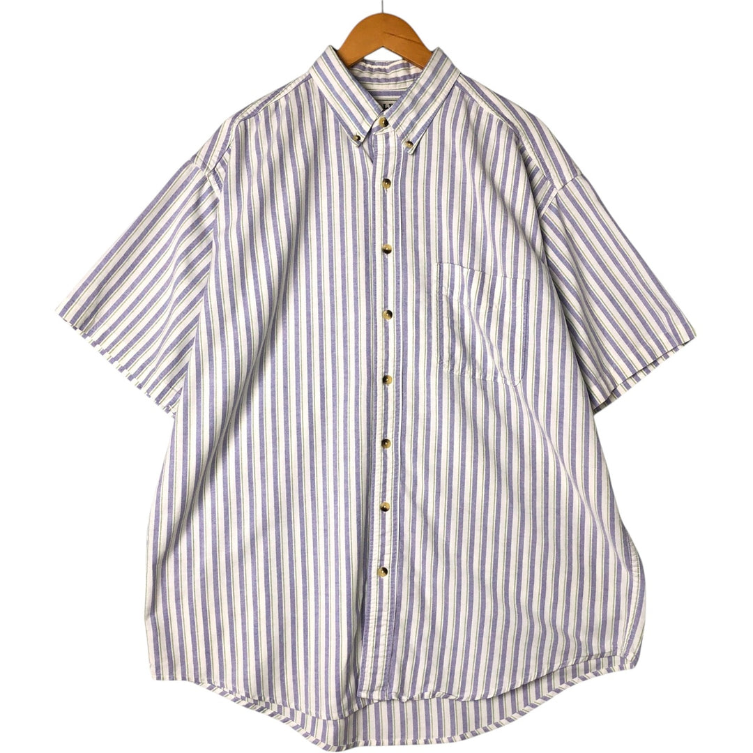 90s~00'S LLBean Multi-Stripe Short Sleeve Button-Down Striped Shirt Made in Canada Men's XL cotton white type Vintage Second Hand