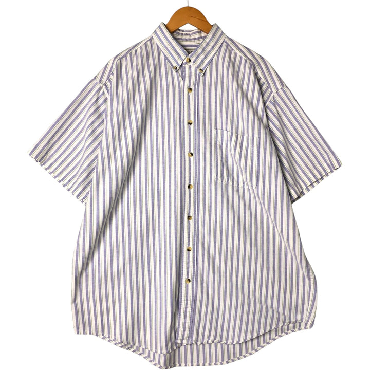 90s~00'S LLBean Multi-Stripe Short Sleeve Button-Down Striped Shirt Made in Canada Men's XL cotton white type Vintage Second Hand