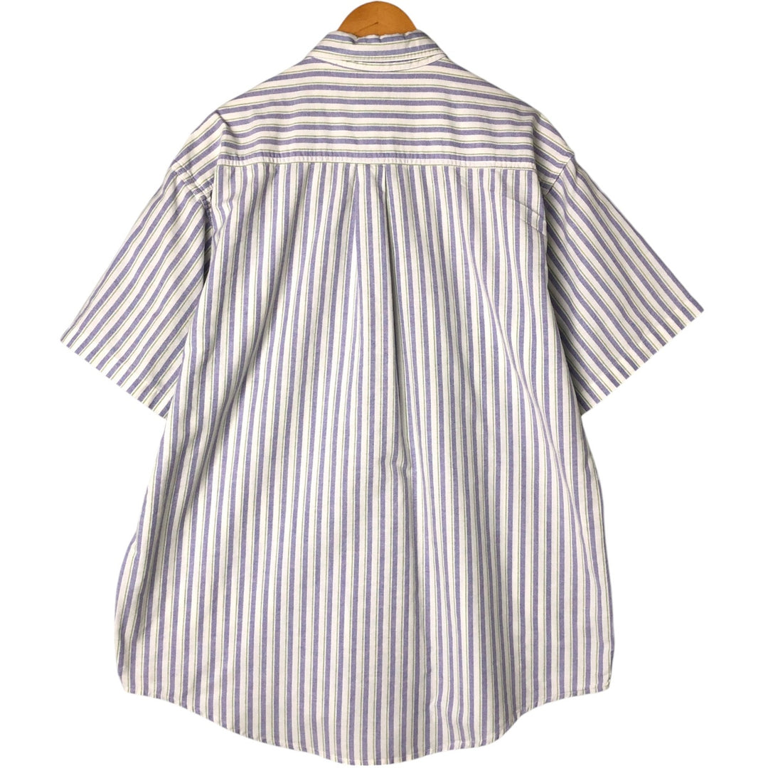 90s~00'S LLBean Multi-Stripe Short Sleeve Button-Down Striped Shirt Made in Canada Men's XL cotton white type Vintage Second Hand