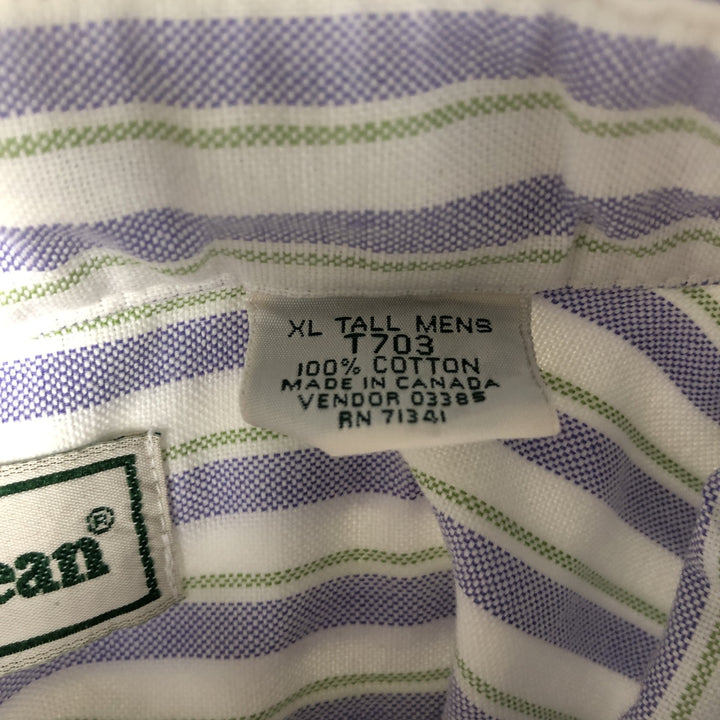 90s~00'S LLBean Multi-Stripe Short Sleeve Button-Down Striped Shirt Made in Canada Men's XL cotton white type Vintage Second Hand