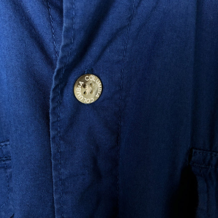 Columbia PFG Hidden Button Down Short Sleeve Fishing Shirt, Men's L Size cotton navy blue type Vintage Second Hand