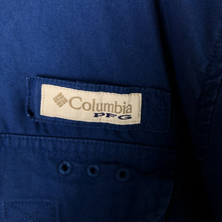 Columbia PFG Hidden Button Down Short Sleeve Fishing Shirt, Men's L Size cotton navy blue type Vintage Second Hand