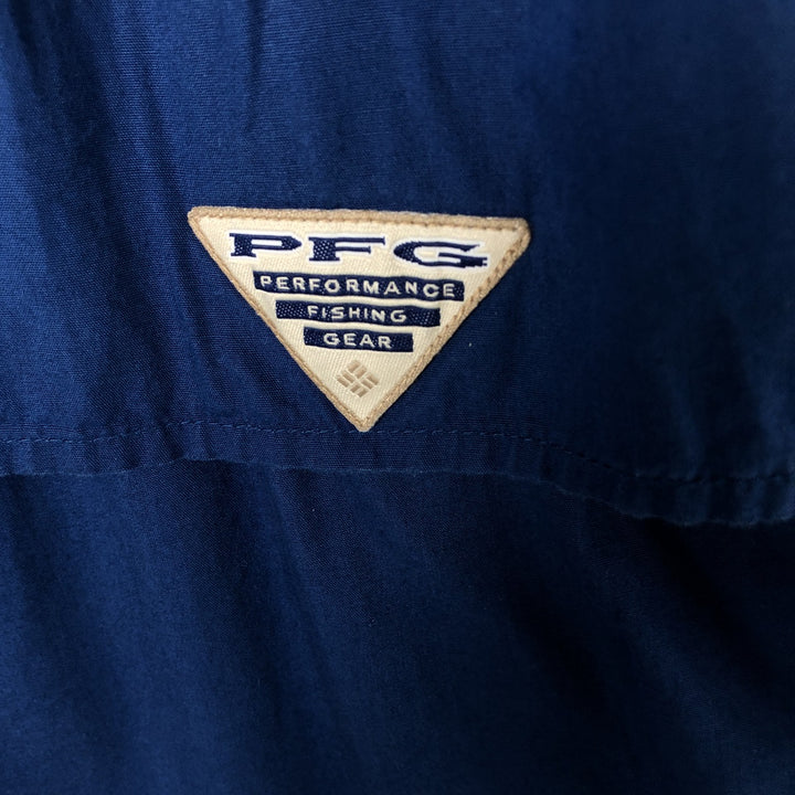 Columbia PFG Hidden Button Down Short Sleeve Fishing Shirt, Men's L Size cotton navy blue type Vintage Second Hand