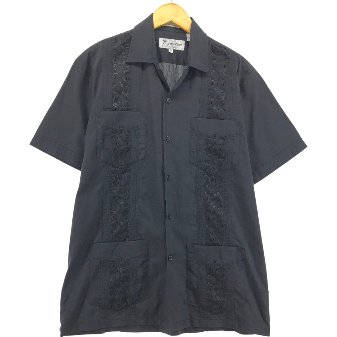 YUCATECA Short Sleeve Open Collar Mexican Shirt Cuban Shirt Box Shirt Men's M Size polyester black type Vintage Second Hand