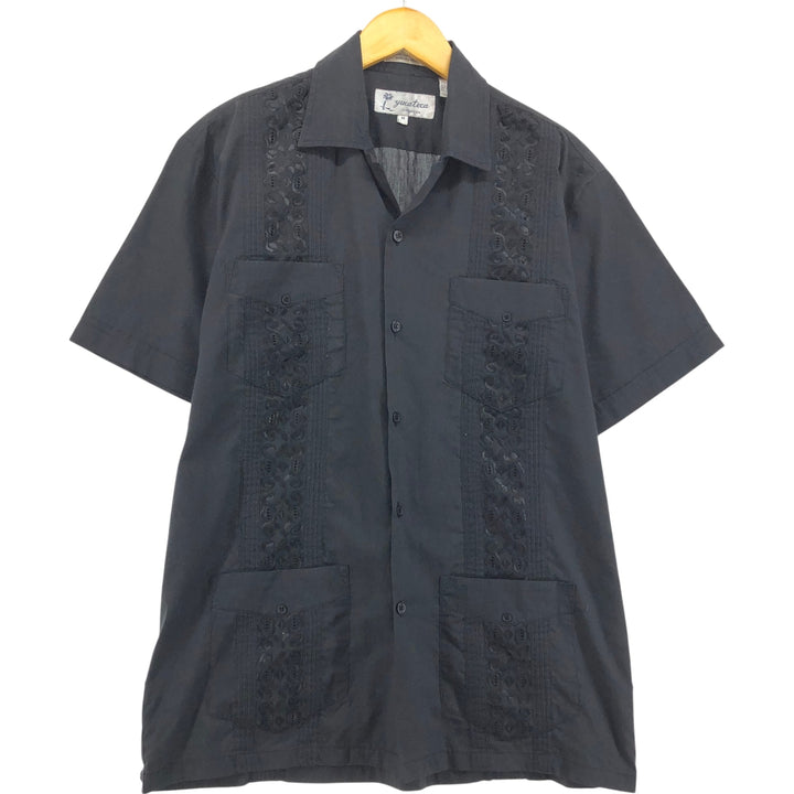 YUCATECA Short Sleeve Open Collar Mexican Shirt Cuban Shirt Box Shirt Men's M Size polyester black type Vintage Second Hand