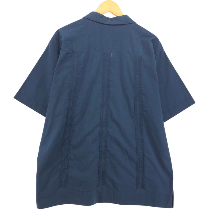 GJL Embroidered Short Sleeve Open Collar Mexican Shirt Cuban Shirt Box Shirt Men's XL Size unclear navy blue type Vintage Second Hand