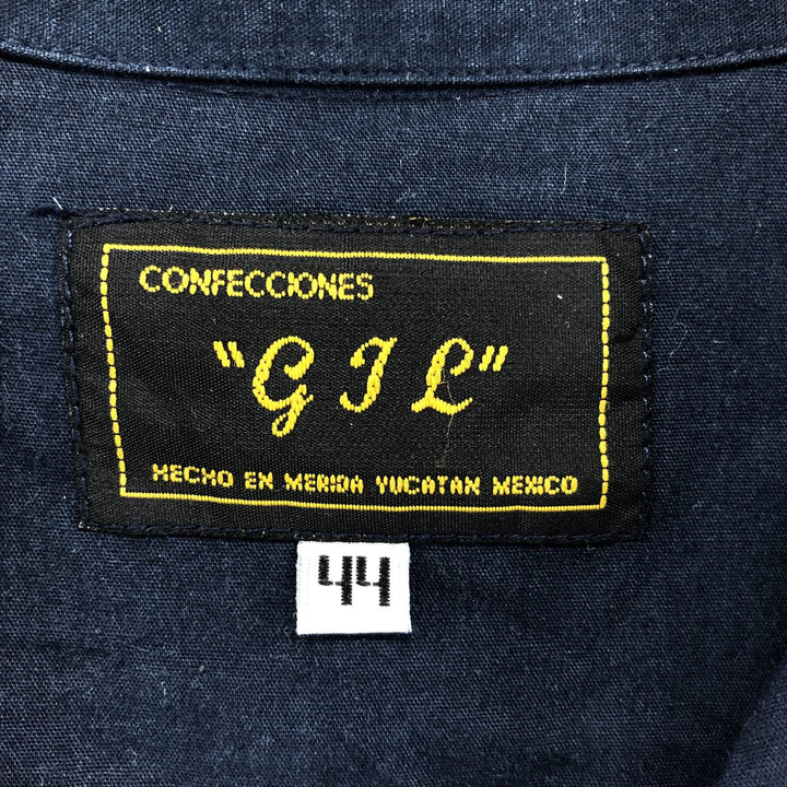 GJL Embroidered Short Sleeve Open Collar Mexican Shirt Cuban Shirt Box Shirt Men's XL Size unclear navy blue type Vintage Second Hand