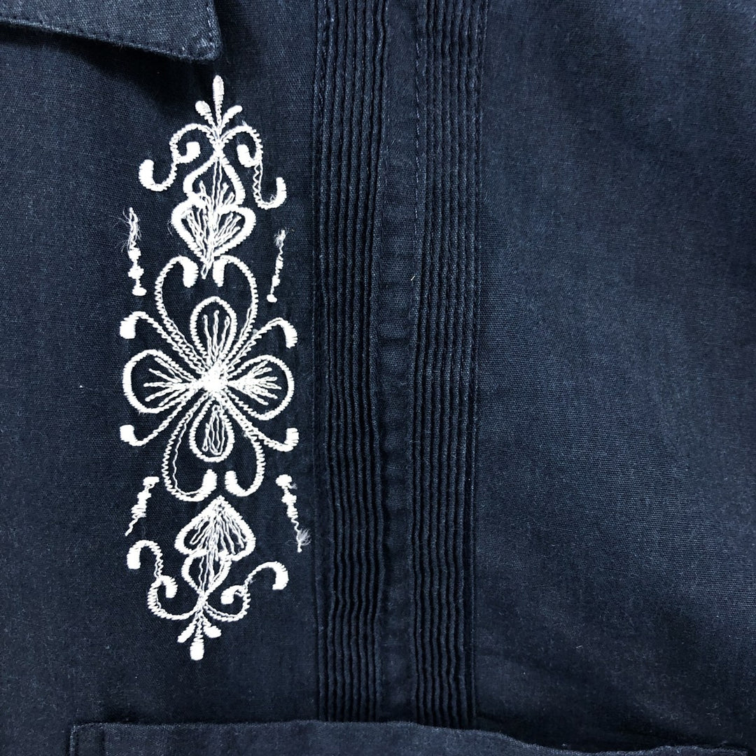 GJL Embroidered Short Sleeve Open Collar Mexican Shirt Cuban Shirt Box Shirt Men's XL Size unclear navy blue type Vintage Second Hand