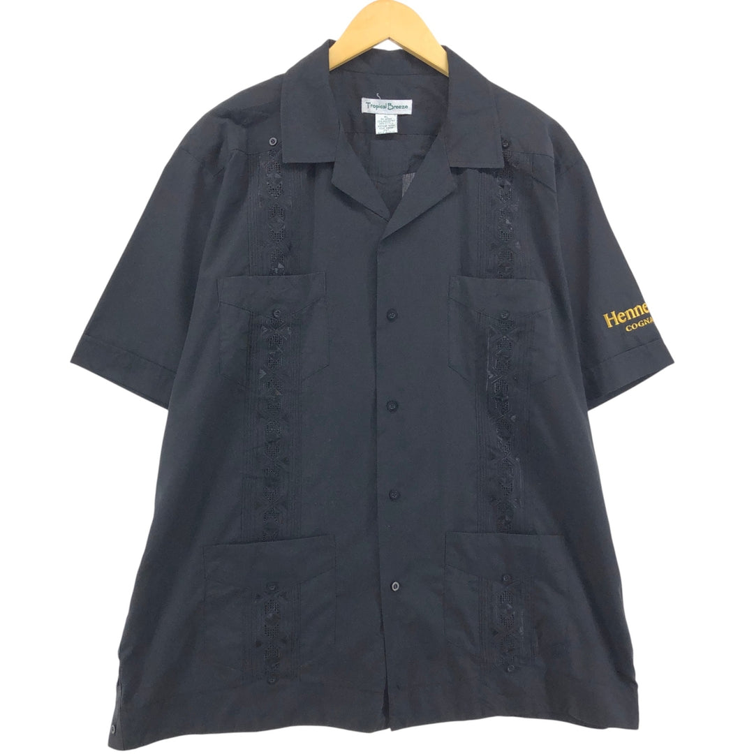 TROPICAL BREEZE Short Sleeve Open Collar Mexican Shirt Cuban Shirt Box Shirt Men's XL Size polyester black type Vintage Second Hand