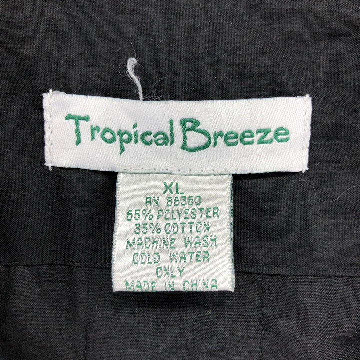 TROPICAL BREEZE Short Sleeve Open Collar Mexican Shirt Cuban Shirt Box Shirt Men's XL Size polyester black type Vintage Second Hand