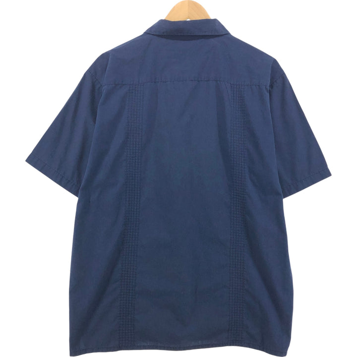 LADA Short Sleeve Mexican Shirt, Cuban Shirt, Box Shirt, Men's Size L polyester navy blue type Vintage Second Hand