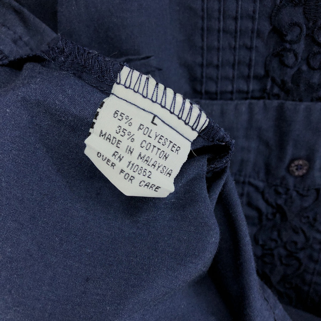 LADA Short Sleeve Mexican Shirt, Cuban Shirt, Box Shirt, Men's Size L polyester navy blue type Vintage Second Hand