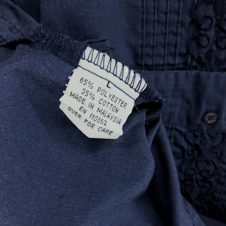 LADA Short Sleeve Mexican Shirt, Cuban Shirt, Box Shirt, Men's Size L polyester navy blue type Vintage Second Hand