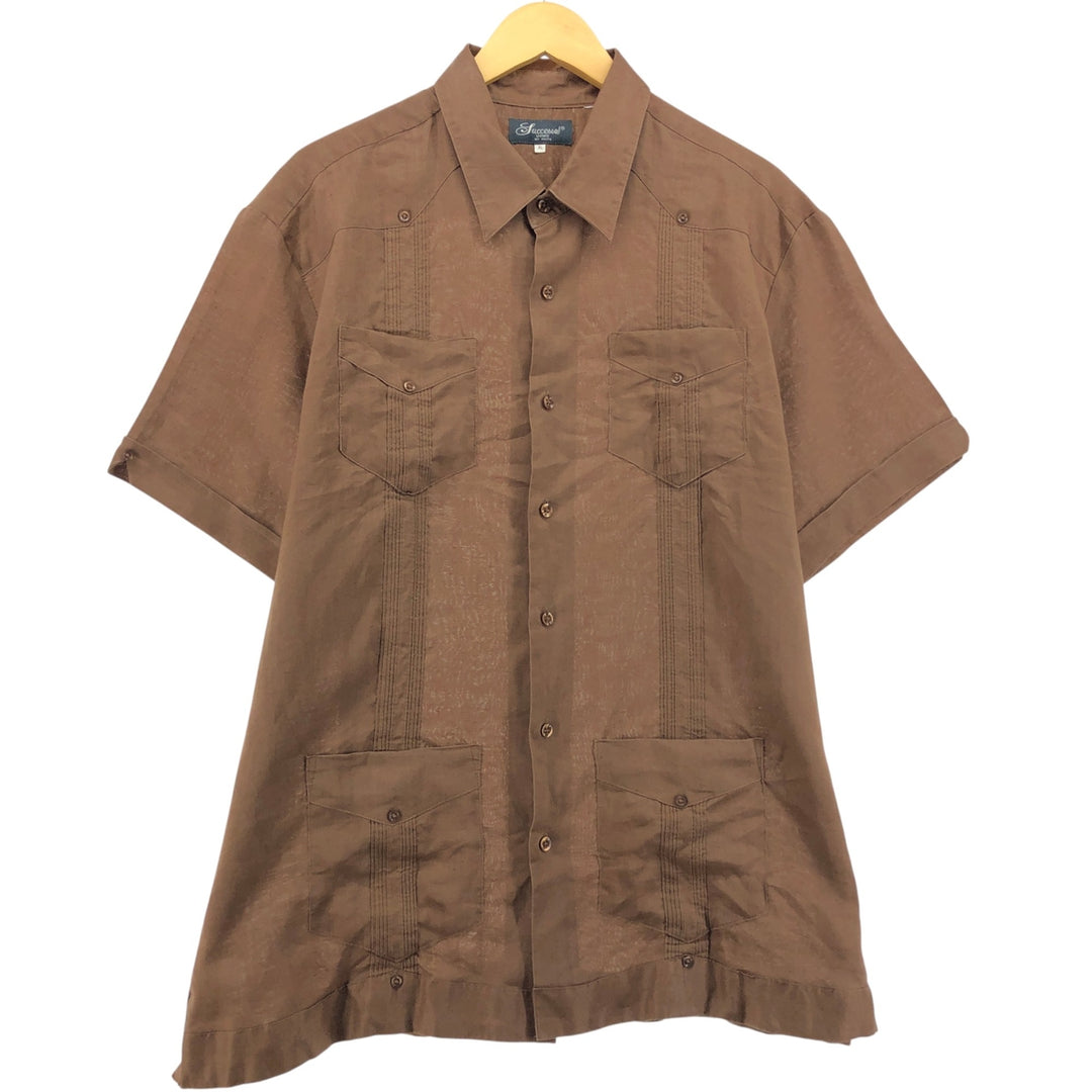 00'S PHITA SUCCESSO UOMO Short Sleeve Mexican Shirt Cuban Shirt Box Shirt Men's XL Size unclear brown type Vintage Second Hand