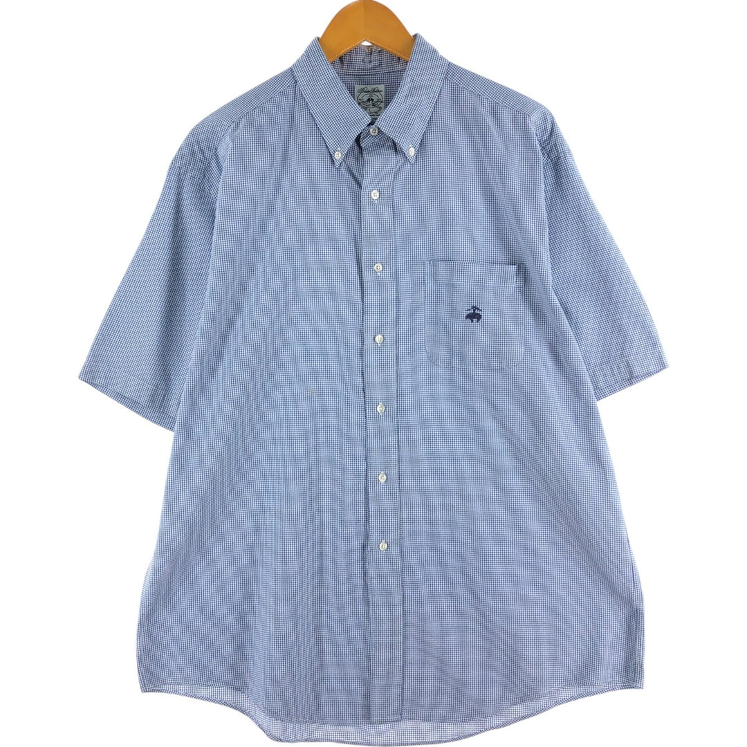 Brooks Brothers Est.1818 SPORT SHIRT Short Sleeve Button Down Check Shirt Men's XL cotton Navy blue Vintage Second Hand
