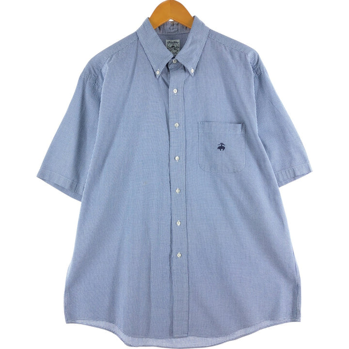 Brooks Brothers Est.1818 SPORT SHIRT Short Sleeve Button Down Check Shirt Men's XL cotton Navy blue Vintage Second Hand