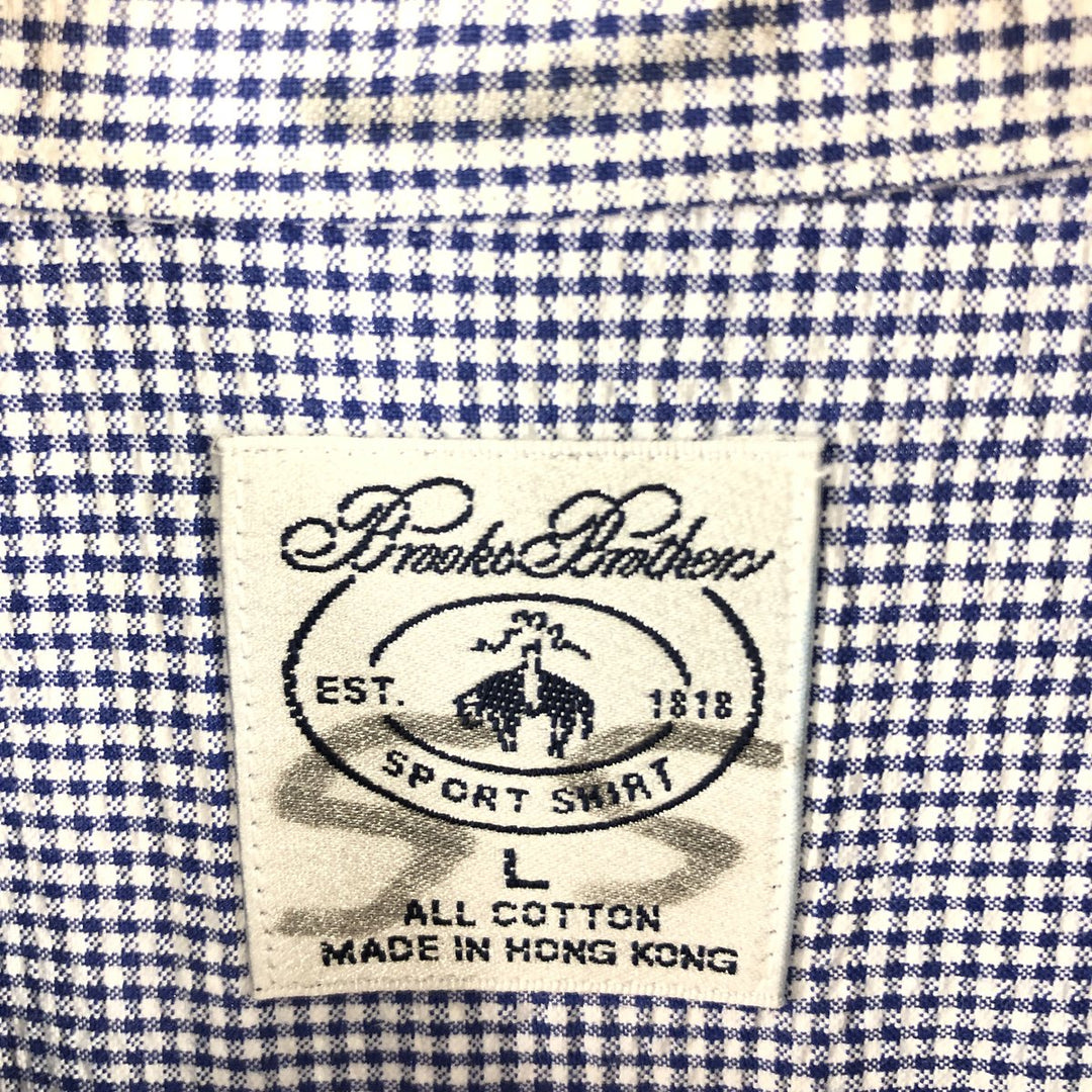 Brooks Brothers Est.1818 SPORT SHIRT Short Sleeve Button Down Check Shirt Men's XL cotton Navy blue Vintage Second Hand